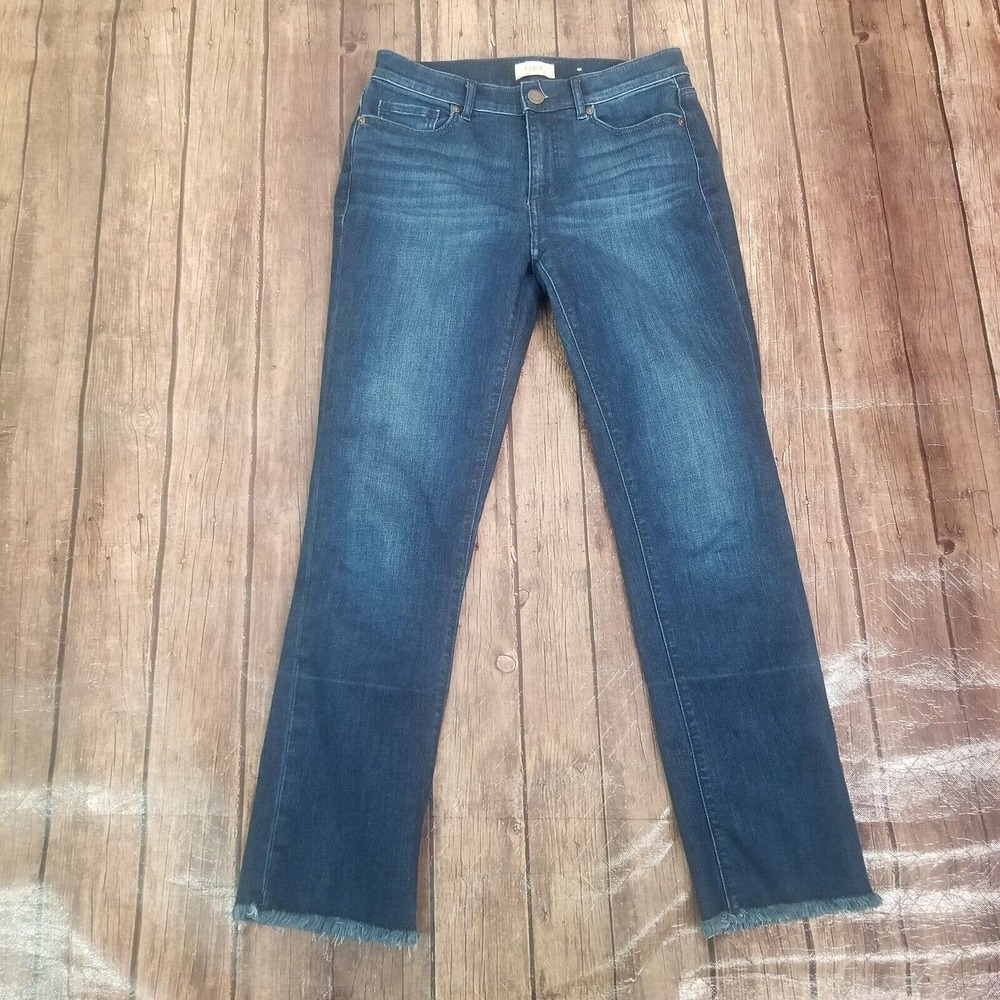 Loft Womens Jeans‎ Blue 2 High Rise Straight Dark Wash Frayed Hem Stretch